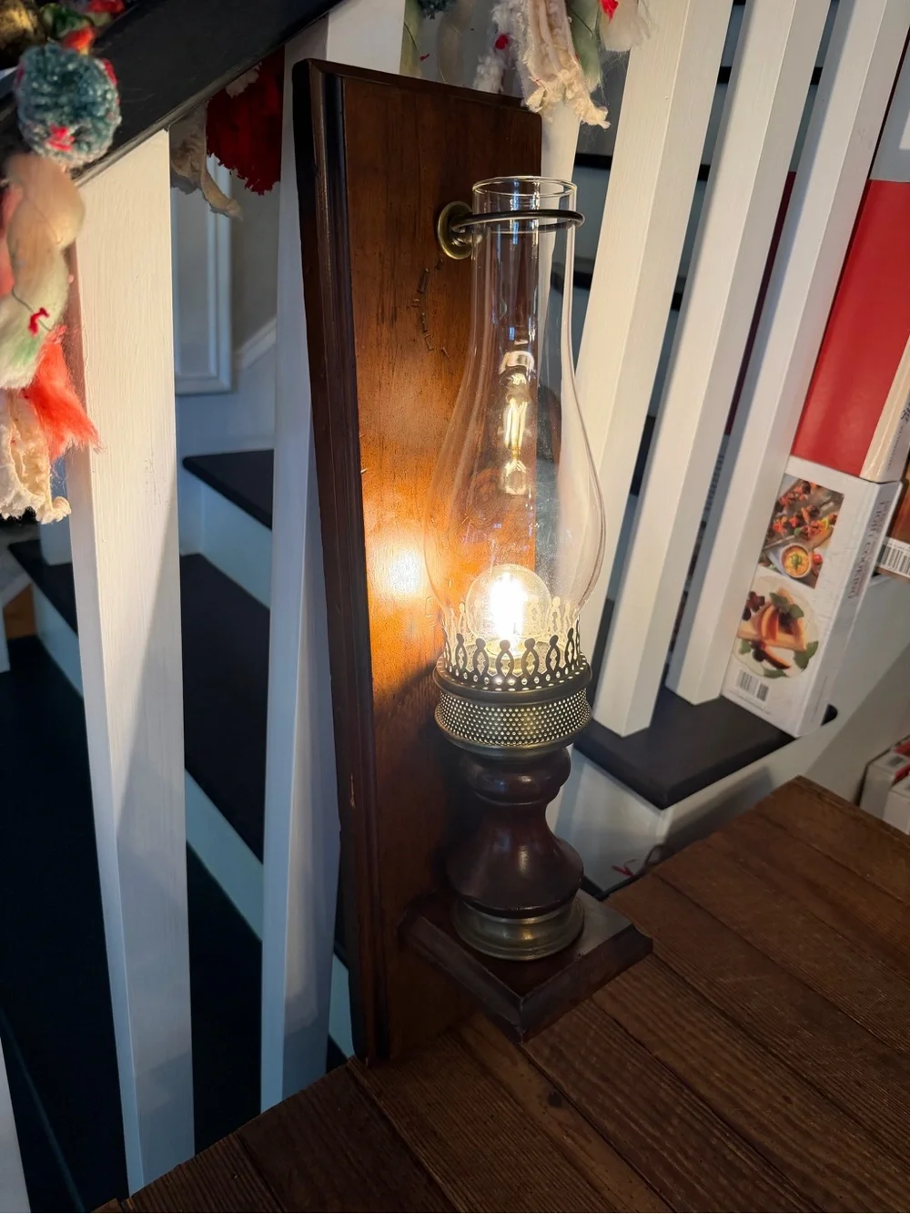 Amazing Vintage Wood Wall Sconce with Clear Glass Chimney